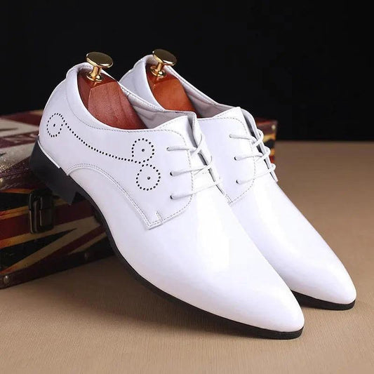 Men's black leather business casual dress shoes by MANDOTOS, featuring polished finish and sleek design for professional attire.