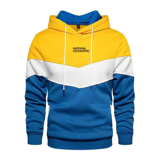 Men's casual sports panel hooded pullover sweatshirt by MANDOTOS, featuring a comfortable fit and sporty design in soft fabric.