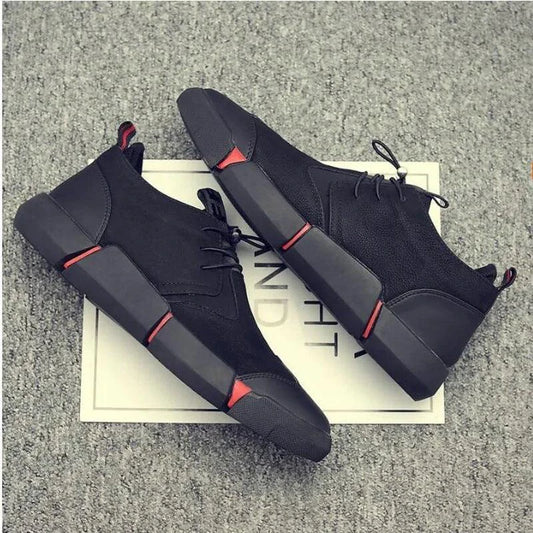 Men's chic leather sneakers by MANDOTOS, featuring stylish design, comfortable fit, and sleek black leather uppers.