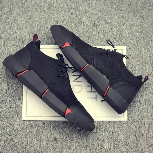 Men's chic leather sneakers by MANDOTOS featuring stylish design and comfortable fit, shown in a sleek black color.