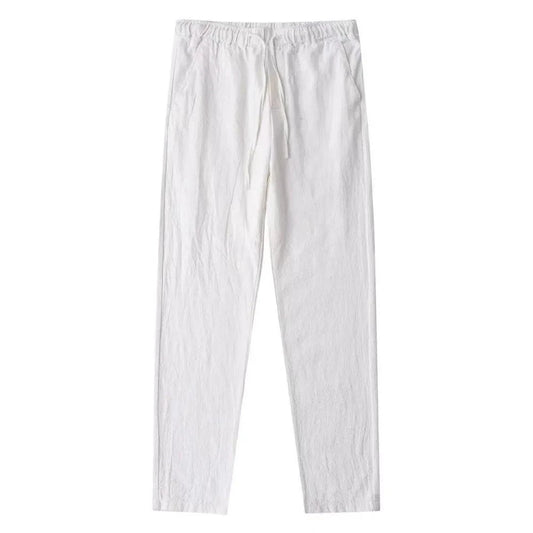 Men's cotton linen pants by MANDOTOS, lightweight and comfortable, shown in a natural fit with a neutral color.