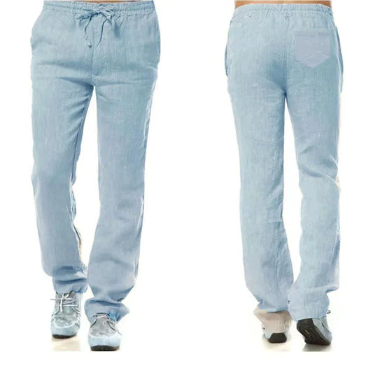Men's cotton linen pants by MANDOTOS, featuring a relaxed fit and neutral color, perfect for casual summer wear.