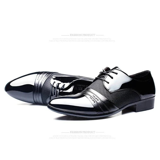 Men's formal shoes by MANDOTOS featuring sleek black leather design and classic lace-up style for sophisticated look.