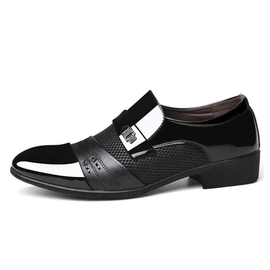 Men's formal shoes by MANDOTOS featuring classic black leather design with sleek laces and polished finish.