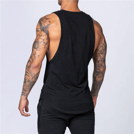 Mandotos men's sleeveless cotton tank top for gym and bodybuilding, breathable O-neck muscle vest for summer fitness activities.