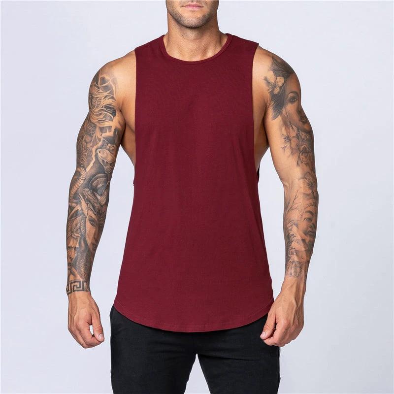 Mandotos men's summer fitness cotton tank top, sleeveless breathable O-neck shirt for jogging, bodybuilding, and casual muscle wear.