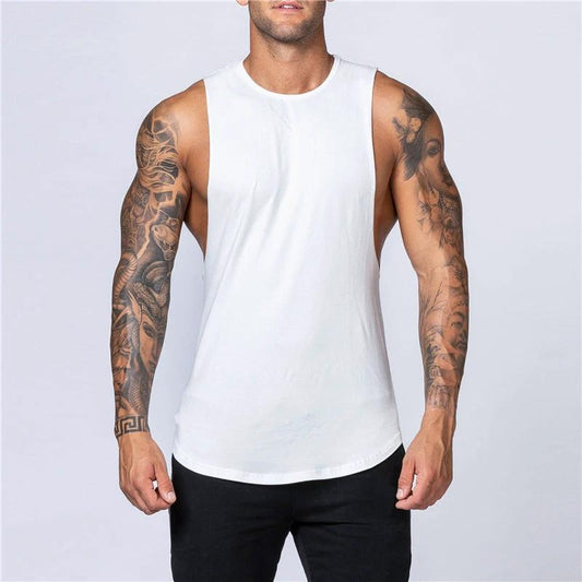 Mandotos men's summer cotton gym tank top, sleeveless O-neck vest for jogging, bodybuilding, and casual fitness activities.