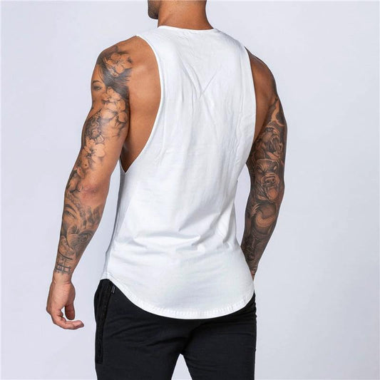Mandotos men's summer fitness cotton tank top, sleeveless breathable bodybuilding muscle vest for jogging and casual wear.