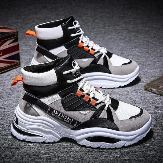 Men's high-top shoes by MANDOTOS featuring Korean style design, perfect for autumn footwear, shown in a close-up image.