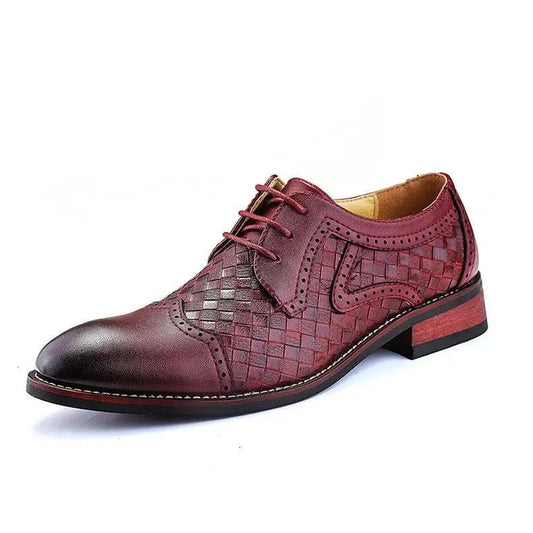 Men's pointed leather dress shoes by MANDOTOS, showcasing sleek Korean style fashion with polished black leather uppers and elegant design.