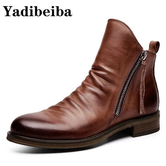 Men's premium leather Martin boots by MANDOTOS with sturdy soles and classic design, perfect for rugged outdoor or casual wear.