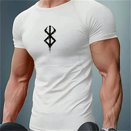 Mandotos men's short sleeve compression rash guard shirt with print, quick-dry fabric, ideal for gym workouts and athletic activities.