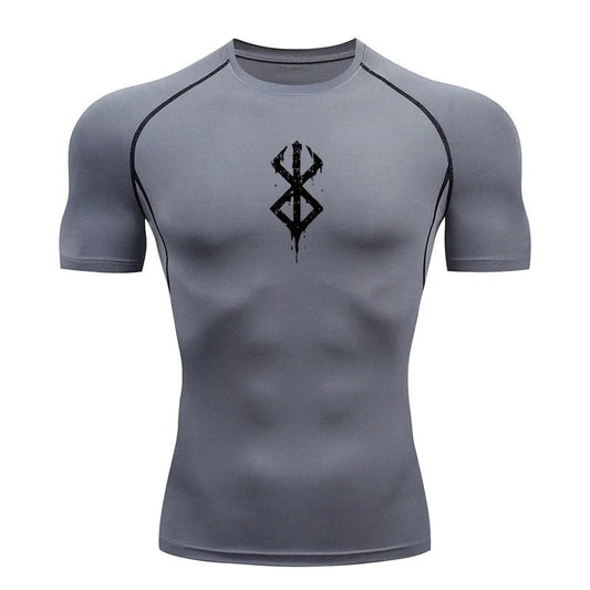 Mandotos men's short sleeve compression rash guard shirt, quick-dry athletic top, ideal for summer workouts and gym activities.