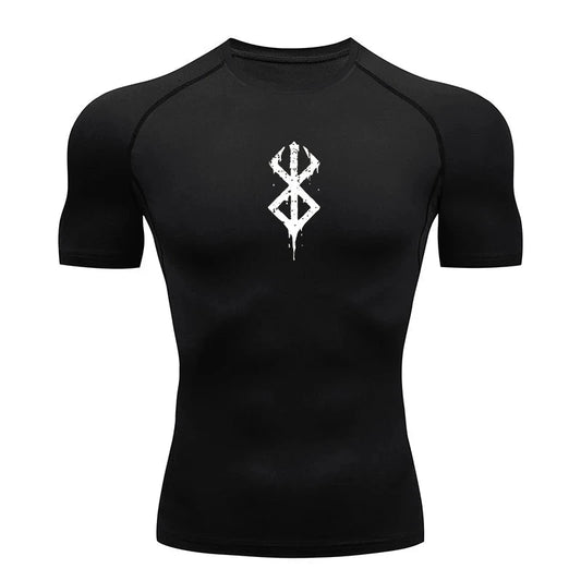 Mandotos men's short sleeve compression rash guard shirt with summer print, quick-dry fabric, ideal for gym and workout activities.