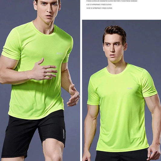 Men's quick dry compression fitness T-shirt by MANDOTOS, showing a fitted athletic shirt ideal for workouts and active wear.