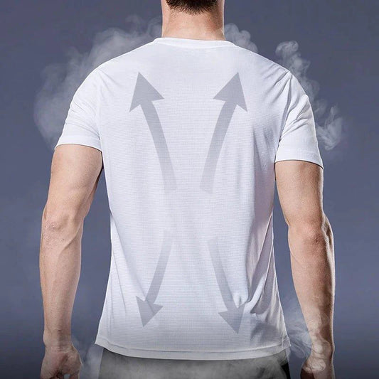 Men's quick dry compression fitness T-shirt by MANDOTOS, showcasing a snug fit and moisture-wicking fabric for active workouts.