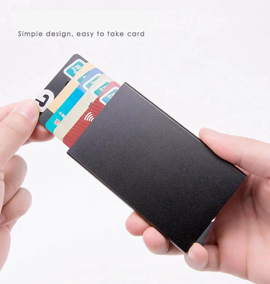 Men's RFID slim carbon fiber money clip and card holder by MANDOTOS, sleek and compact for secure cash and card storage.