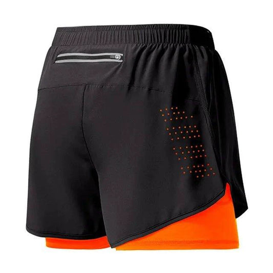 Mandotos men's black quick-drying running shorts with double-layer design, ideal for fitness, workout, and bodybuilding training.