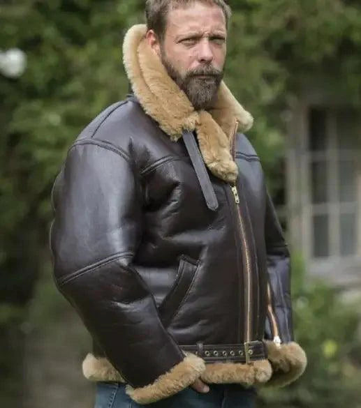 Men's stylish winter leather jacket by MANDOTOS with fur lining, featuring a sleek design and warm, durable leather exterior.