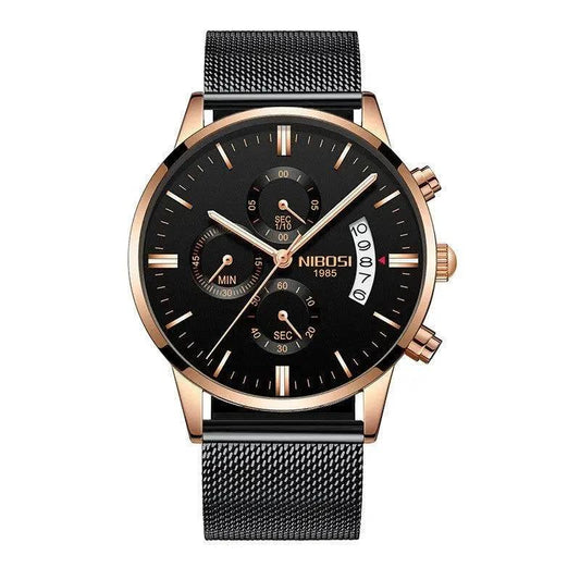 Men's stylish MANDOTOS watch with a sleek metal band and round dial, showcasing a modern timepiece design.