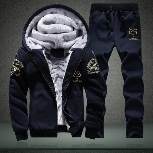 Men's winter sports set by MANDOTOS, stylish and warm 2-piece outdoor adventure ensemble with jackets and pants.