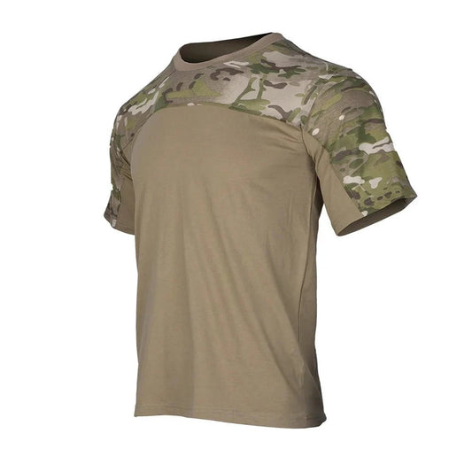 Mandotos men's camouflage tactical combat shirt with breathable fabric, suitable for hunting, outdoor activities, and workouts.
