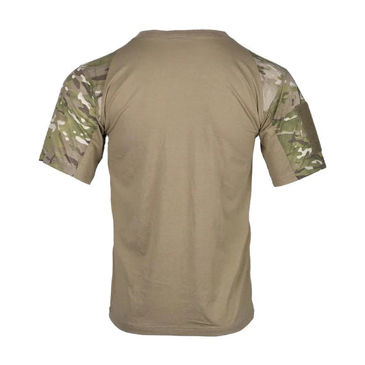 Mandotos men's camouflage tactical T-shirt with breathable fabric, suitable for hunting, outdoor activities, and workouts.
