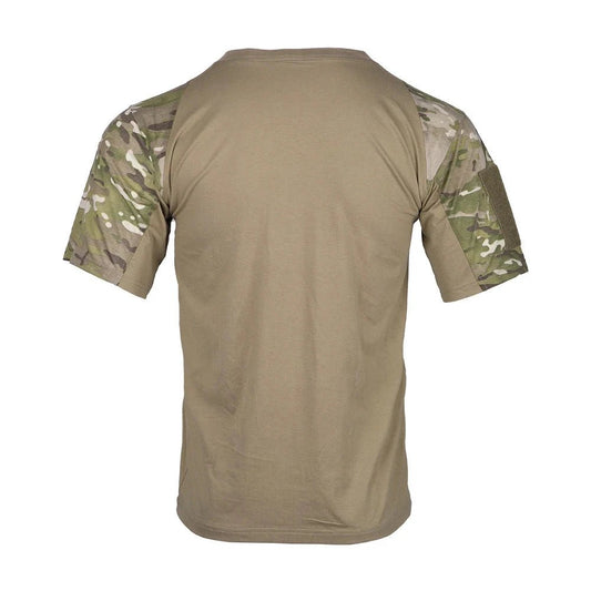 Mandotos men's camouflage tactical T-shirt with breathable fabric, outdoor hunting and workout clothing, featuring a camouflage pattern.
