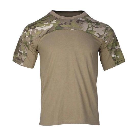 Mandotos men's camouflage tactical combat T-shirt with breathable fabric, suitable for hunting, outdoor activities, and workouts.