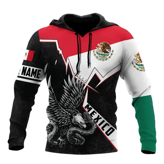 Mandotos Mexico 3D eagle print pullover hoodie made of soft corduroy with detailed eagle design for casual wear.