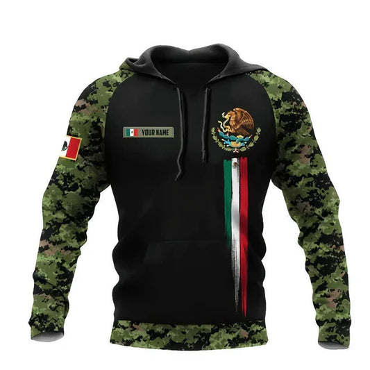 Mandotos Mexico 3D eagle print pullover hoodie in soft corduroy fabric, featuring a bold eagle graphic on the front.