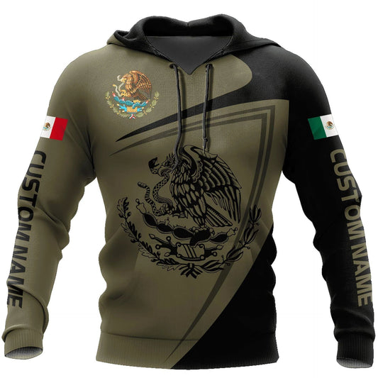 Mandotos Mexico 3D eagle print pullover hoodie in soft corduroy fabric, featuring a bold eagle design on the front.