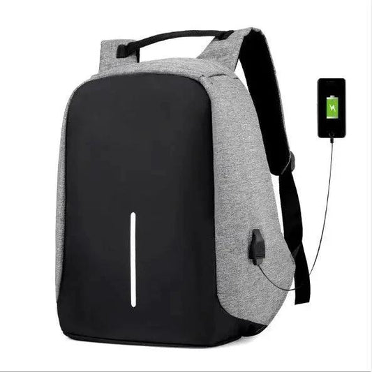 Mandotos water-resistant USB charging backpack with compartments for a laptop and notebooks, designed for travel and daily use.