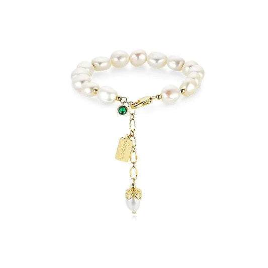 Luxury jewelry bracelet featuring natural zircon and pearl beads by MANDOTOS, showcasing elegant and sophisticated design.