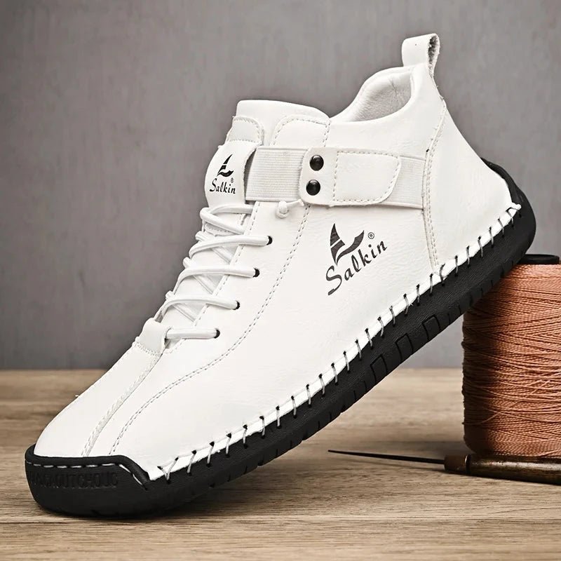 Mandotos handmade leather casual men's sneakers with breathable design, ankle boots, and outdoor-ready style.