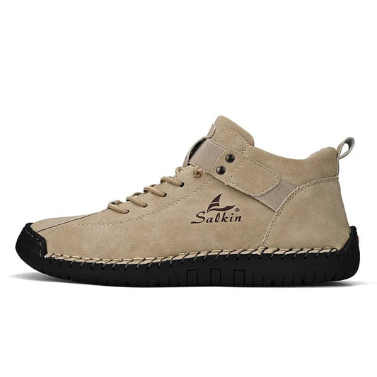 Mandotos handmade leather casual men's sneakers with breathable design and ankle boots style, suitable for outdoor wear.