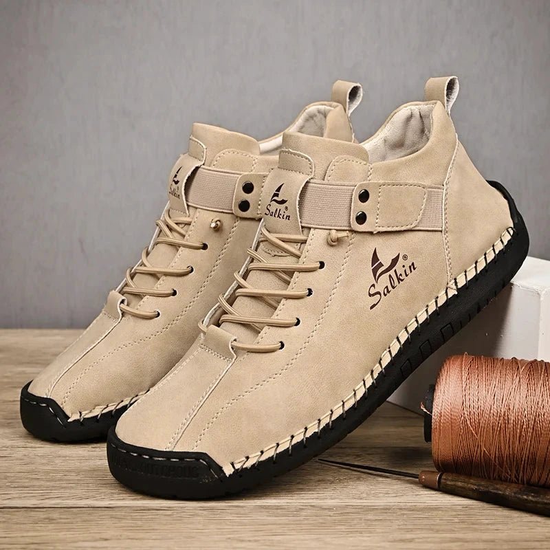 Mandotos handmade leather casual men's sneakers with breathable design, ankle boots, outdoor suitable, stylish and comfortable footwear