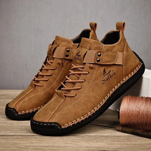 Mandotos handmade leather casual men's sneakers with breathable design, ankle boots, outdoor suitable, stylish and comfortable.