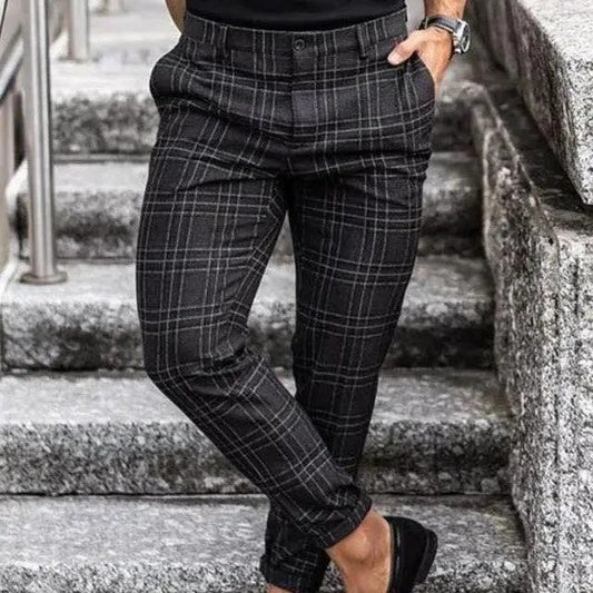 Mandotos men's plaid print casual trousers with a loose fit and lightweight, thin fabric, ideal for relaxed everyday wear.
