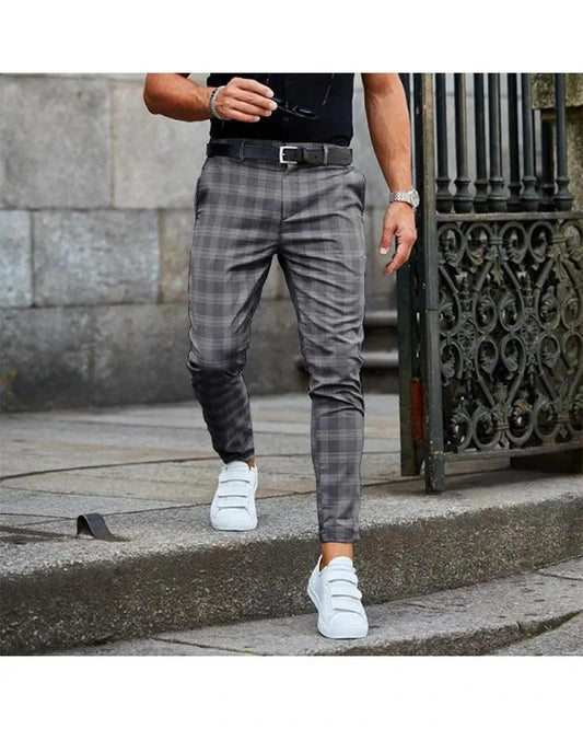 Mandotos men's plaid print casual trousers, loose and thin fit, stylish and comfortable for everyday wear.