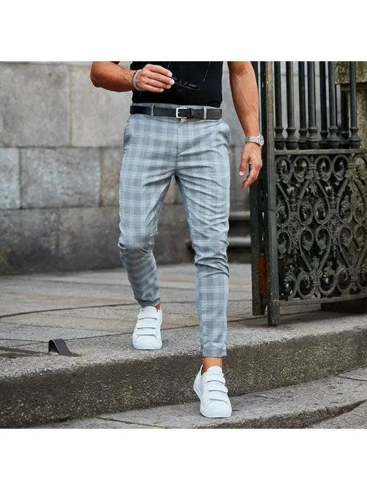 Mandotos men's plaid print casual trousers, loose and thin fit, suitable for relaxed everyday wear.