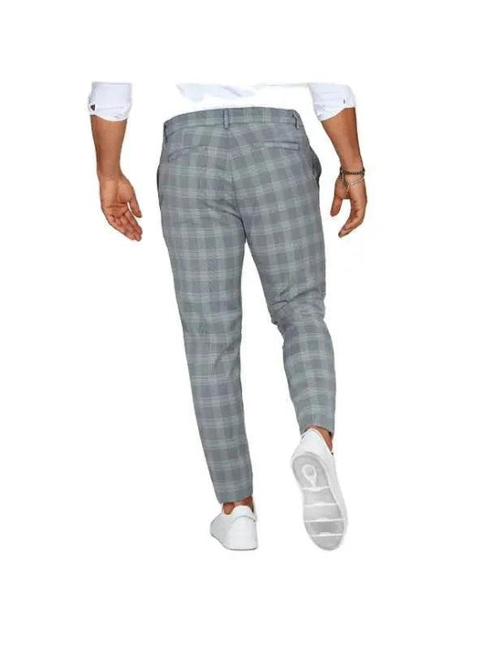 Mandotos men's plaid print casual trousers, loose and lightweight, suitable for relaxed everyday wear.