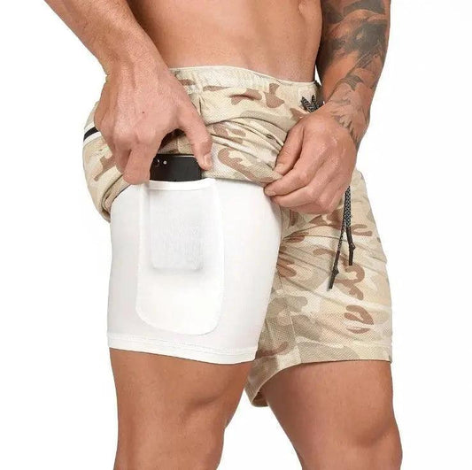 Mandotos pocket compression shorts with built-in pockets, stretchy fabric, designed for athletic performance and comfort.