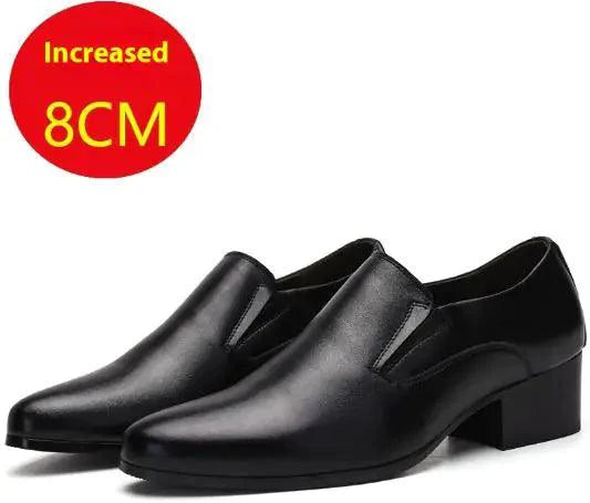 Mandotos men's pointed leather elevator shoes made of genuine leather, stylish and comfortable for formal or casual wear.