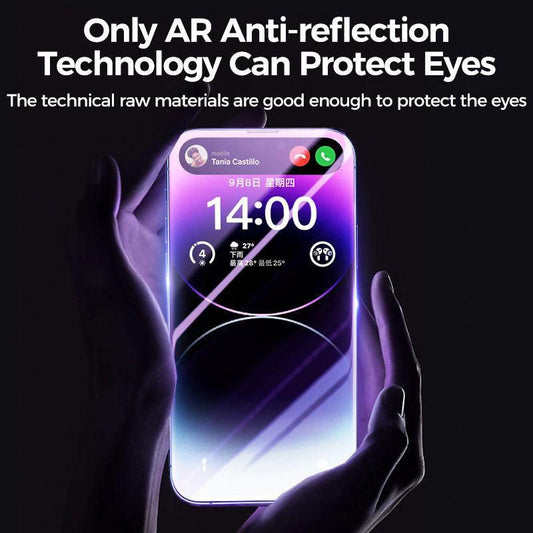 Mandotos privacy tempered glass screen protector for iPhone, anti-peep design, showing a close-up of the protector on the device.