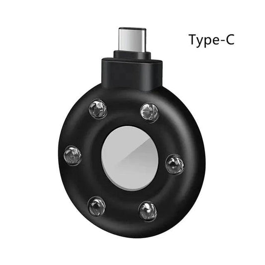MANDOTOS PrivacyGuard Camera Detector showing handheld device scanning for hidden cameras and surveillance devices.