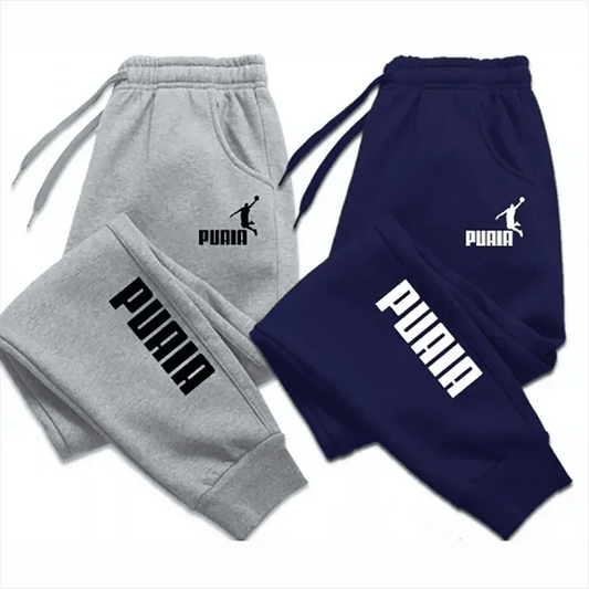 Mandotos PUAIA print men's sport jogging trousers in solid color, loose fit for autumn and winter, casual streetwear pants.
