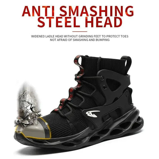 Mandotos puncture-proof work shoes with sturdy safety soles, designed for durability and protection in industrial environments.