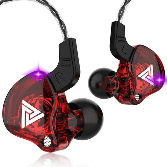 Mandotos QKZ AK6 HiFi wired earphones with copper driver and built-in microphone, close-up view of the earphone with black cable.