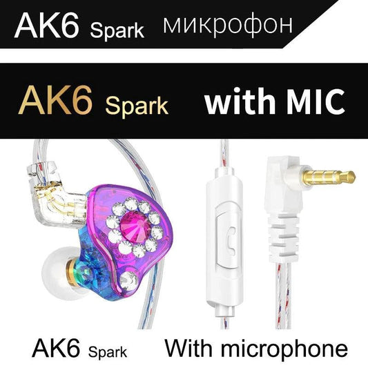 Mandotos QKZ AK6 HiFi wired earphones with copper driver and built-in microphone, in black with in-ear design